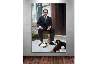 Atatürk ve Yavru Köpekler Renklendirme Özel Seri Kanvas Tablo dkm-k64-7