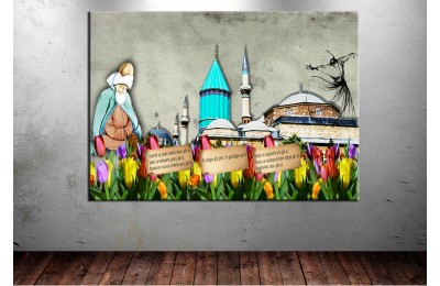 Mevlana Öğütler Kubbei Hadra Semazen Kanvas Tablo dkmr144