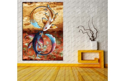 Feng Shui Balıklar Düz Renkler Kanvas Tablo dkmr213