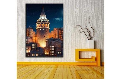 Galata Kulesi İstanbul Fantastik Masalsı Gece Kanvas Tablo dkmr276