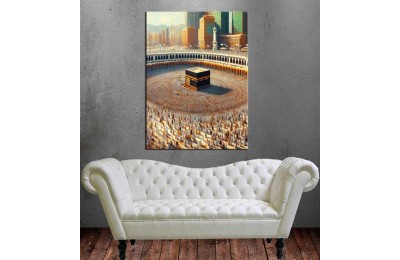 Kabe Mekke Dijital Grafik Çalışması Dikey Kanvas Tablo dkmr304