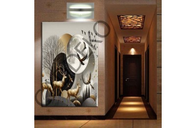 Geyikler ve Kuşlar Fantastik Kanvas Tablo dkmr348