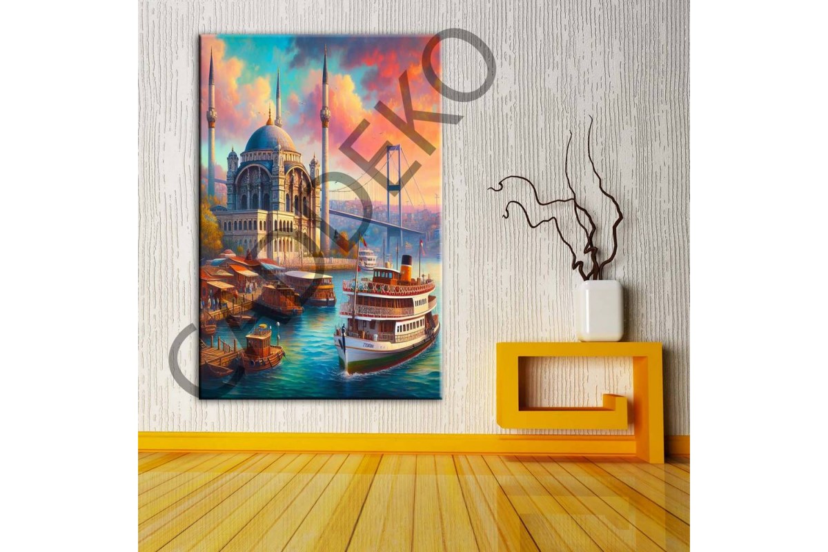 İstanbul Ortaköy Cami ve Sahil Kanvas Tablo dkmr352 İstanbul Ortaköy Cami ve Sahil Kanvas Tablo dkmr352