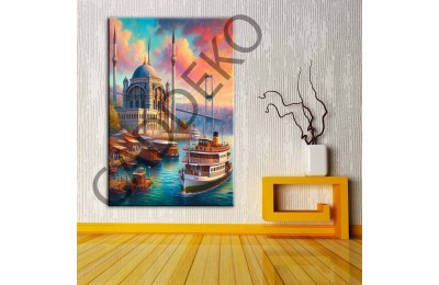 İstanbul Ortaköy Cami ve Sahil Kanvas Tablo dkmr352