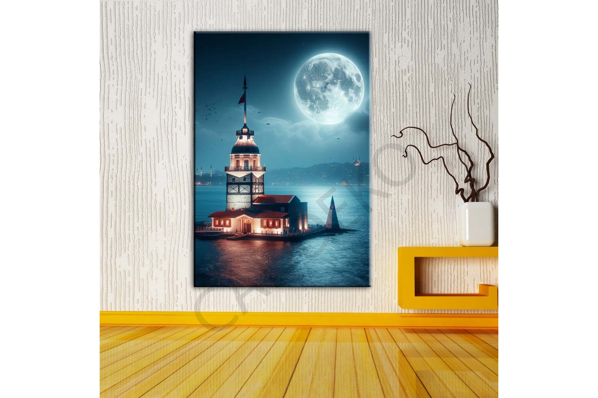 İstabul Kızkulesi Dolunay Fantastik Gece Dekoratif Kanvas Tablo dkmr470 İstabul Kızkulesi Dolunay Fantastik Gece Dekoratif Kanvas Tablo dkmr470