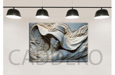 Şapkalı Kadın Taş Görünümlü 4 Dekoratif Kanvas Tablo dkmr481