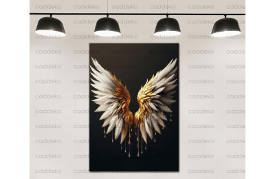 Gold Beyaz Kanatlar Dikey Dekoratif Kanvas Tablo dkmr492