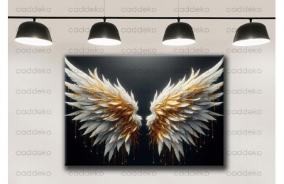 Gold Beyaz Kanatlar Dikey Dekoratif Kanvas Tablo dkmr500