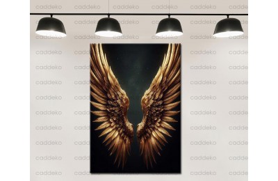 Gold Beyaz Kanatlar Dikey Dekoratif Kanvas Tablo dkmr502