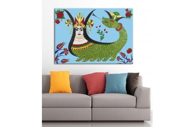 Şahmaran Şahmeran Yılanlı Kadın Tablosu Mavi Zemin dkmr263